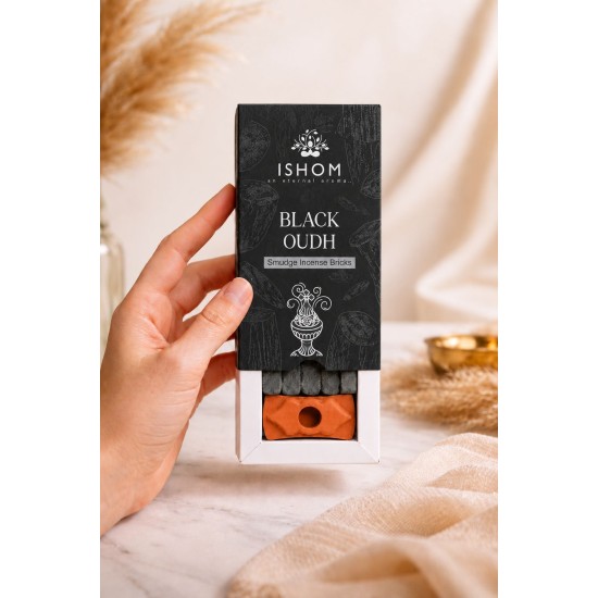 Ароматни плочки ISHOM Black Oudh – Черен Агар Уд, 15 бр. с глинена поставка
