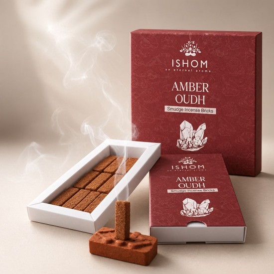 Ароматни плочки ISHOM Amber Oudh – Кехлибар и Агар Уд, 15 бр. с глинена поставка
